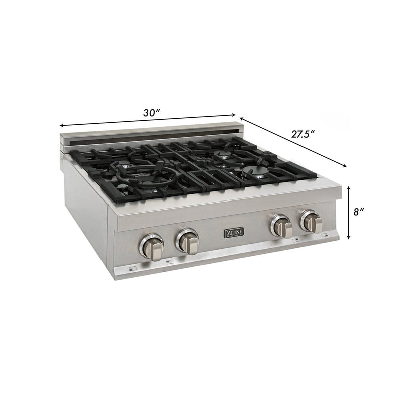 ZLINE 30" Porcelain Rangetop in DuraSnow Stainless Steel with 4 Gas Burners