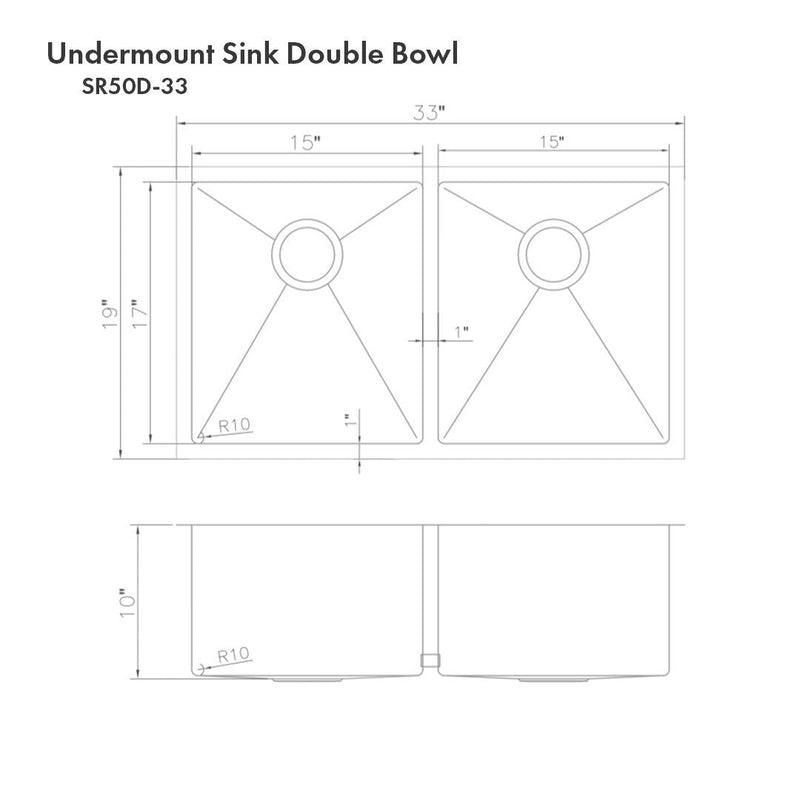ZLINE 33" Anton Undermount Double Bowl Kitchen Sink with Bottom Grid