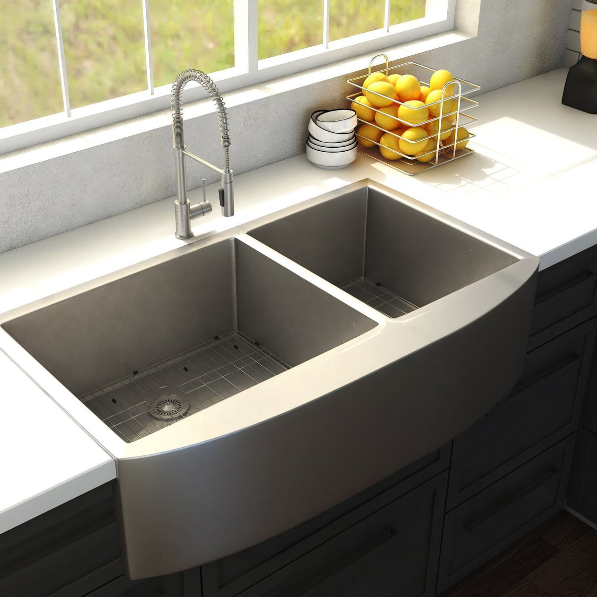 ZLINE 33" Chamonix Undermount Double Bowl Kitchen Sink with Bottom Grid 