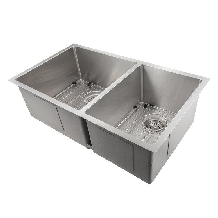 ZLINE 33" Chamonix Undermount Double Bowl Kitchen Sink with Bottom Grid 