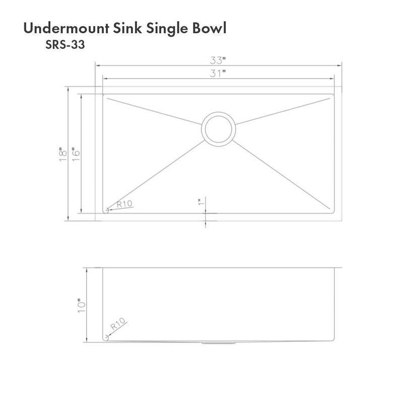 ZLINE 33" Meribel Undermount Single Bowl Kitchen Sink with Bottom Grid 