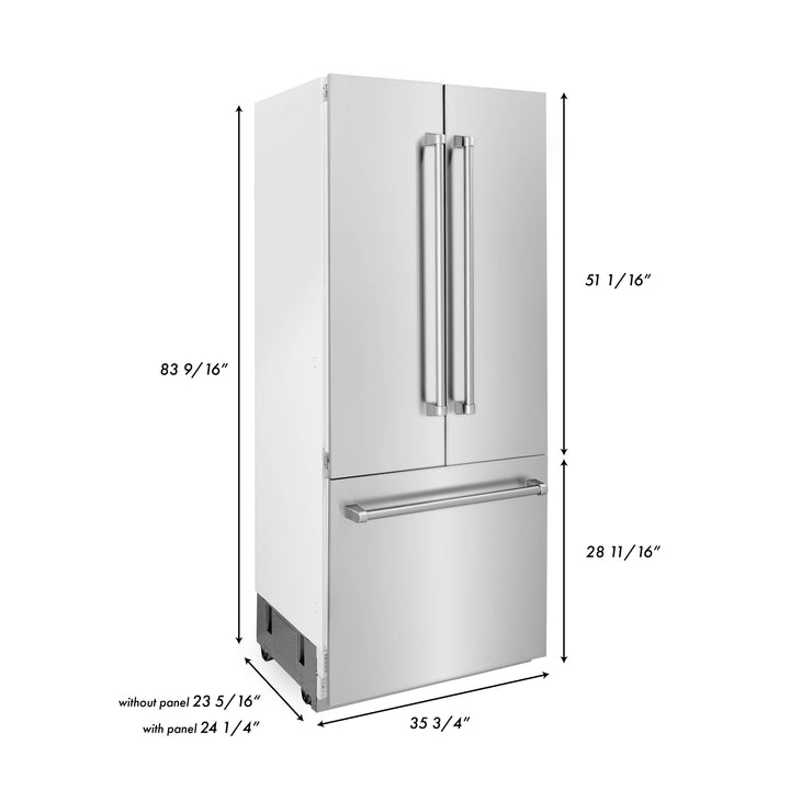 ZLINE 36" 19.6 cu. ft. Built-In 3-Door French Door Refrigerator with Internal Water and Ice Dispenser in Stainless Steel RBIV-304-36