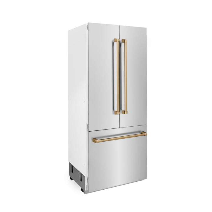 ZLINE 36" Autograph Edition 19.6 cu. ft. Built-in 2-Door Bottom Freezer Refrigerator with Internal Water and Ice Dispenser in Stainless Steel with Accents RBIVZ-304-36