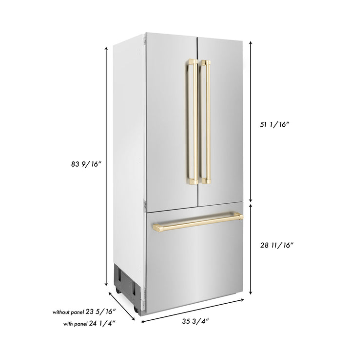 ZLINE 36" Autograph Edition 19.6 cu. ft. Built-in 2-Door Bottom Freezer Refrigerator with Internal Water and Ice Dispenser in Stainless Steel with Accents RBIVZ-304-36