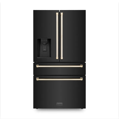 ZLINE 36" Autograph Edition 21.6 cu. ft Freestanding French Door Refrigerator with Water and Ice Dispenser in Fingerprint Resistant Black Stainless Steel with Autograph Handles