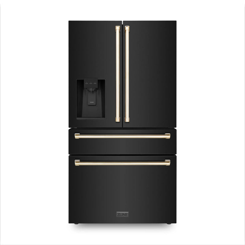 ZLINE 36" Autograph Edition 21.6 cu. ft Freestanding French Door Refrigerator with Water and Ice Dispenser in Fingerprint Resistant Black Stainless Steel with Autograph Handles