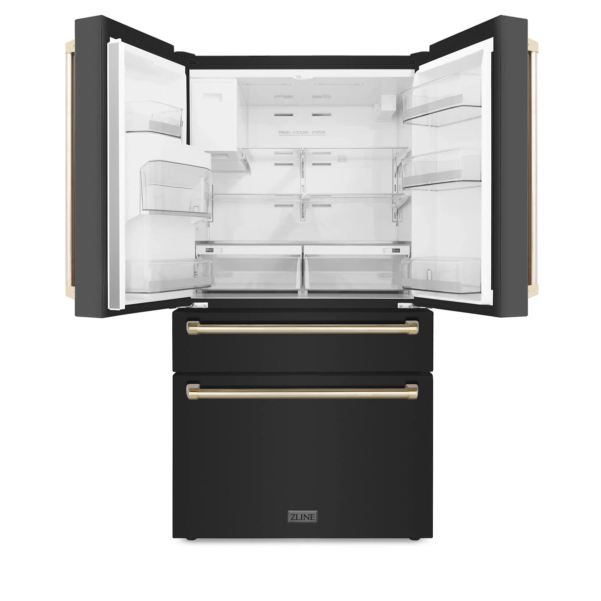 ZLINE 36" Autograph Edition 21.6 cu. ft Freestanding French Door Refrigerator with Water and Ice Dispenser in Fingerprint Resistant Black Stainless Steel with Autograph Handles