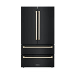 ZLINE 36" Autograph Edition 22.5 cu. ft Freestanding French Door Refrigerator with Ice Maker in Fingerprint Resistant Black Stainless Steel with Accents