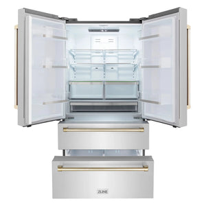 ZLINE 36" Autograph Edition 22.5 cu. ft Freestanding French Door Refrigerator with Ice Maker in Fingerprint Resistant Stainless Steel