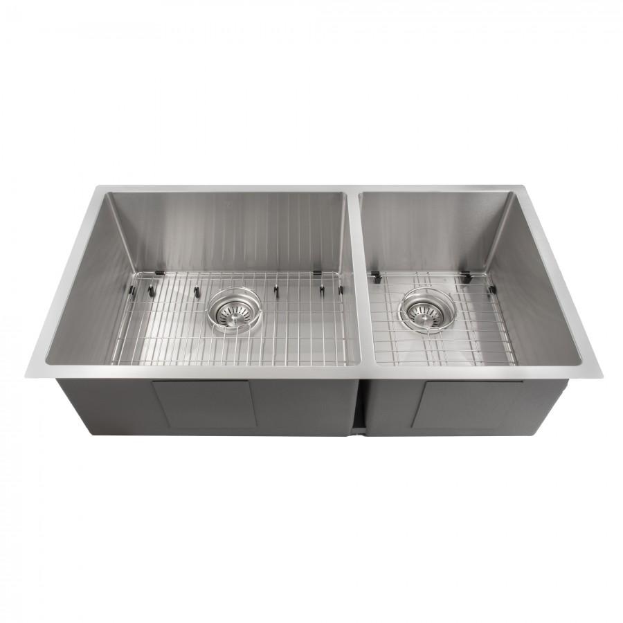 ZLINE 36" Chamonix Undermount Double Bowl Kitchen Sink with Bottom Grid