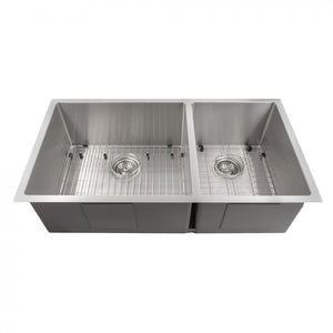 ZLINE 36" Chamonix Undermount Double Bowl Kitchen Sink with Bottom Grid