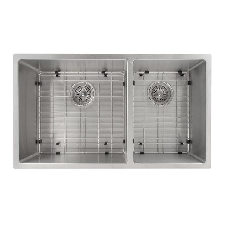 ZLINE 36" Chamonix Undermount Double Bowl Kitchen Sink with Bottom Grid
