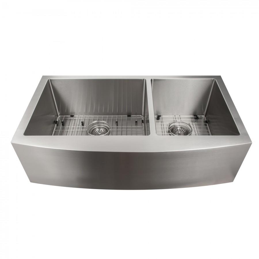 ZLINE 36" Courchevel Farmhouse Apron Mount Double Bowl Kitchen Sink with Bottom Grid 