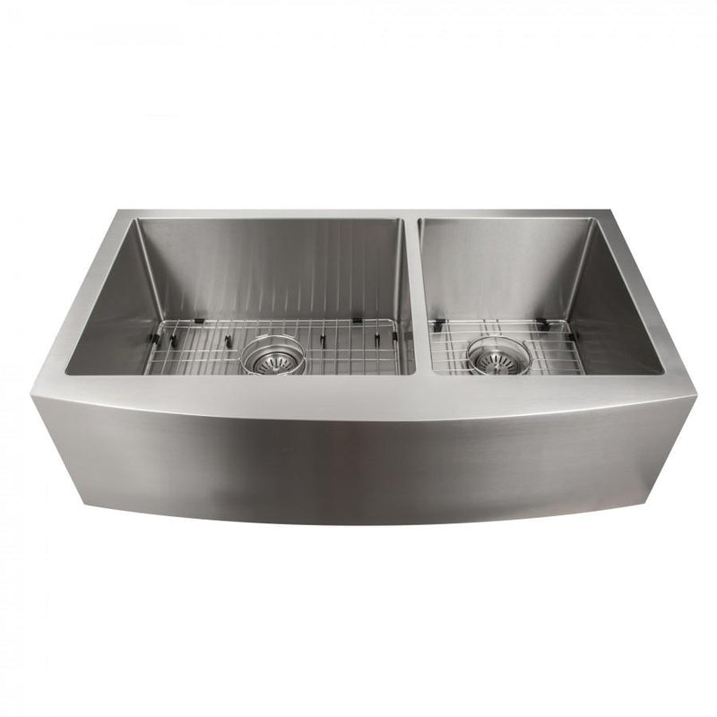 ZLINE 36" Courchevel Farmhouse Apron Mount Double Bowl Kitchen Sink with Bottom Grid 