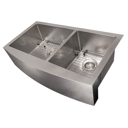 ZLINE 36" Courchevel Farmhouse Apron Mount Double Bowl Kitchen Sink with Bottom Grid 