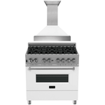 ZLINE Appliance Package - 36" Dual Fuel Range in DuraSnow® with White Matte Door & 36" Range Hood Package