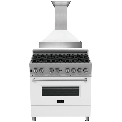 ZLINE Appliance Package - 36" Dual Fuel Range in DuraSnow® with White Matte Door & 36" Range Hood Package