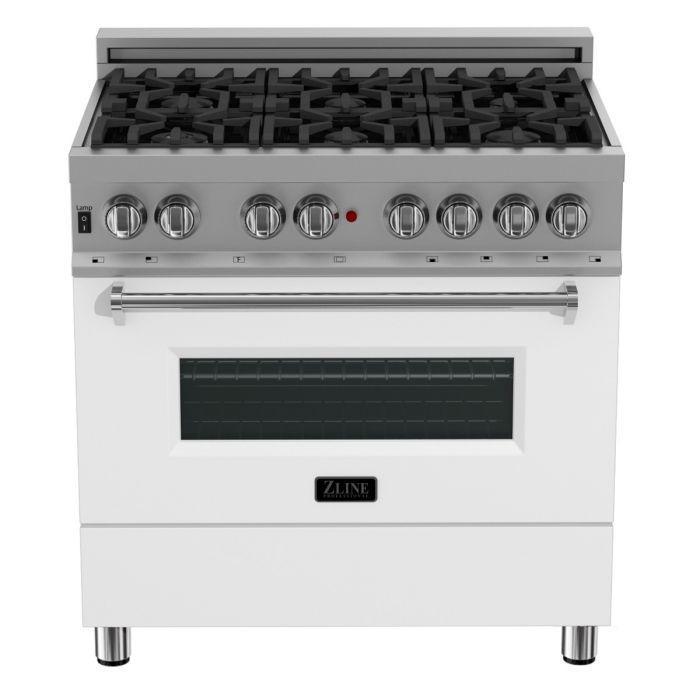 ZLINE Appliance Package - 36" Dual Fuel Range in DuraSnow® with White Matte Door & 36" Range Hood Package - 2KP-RASWMRH36