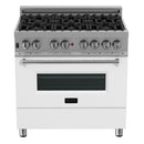 ZLINE Appliance Package - 36" Dual Fuel Range in DuraSnow® with White Matte Door & 36" Range Hood Package - 2KP-RASWMRH36