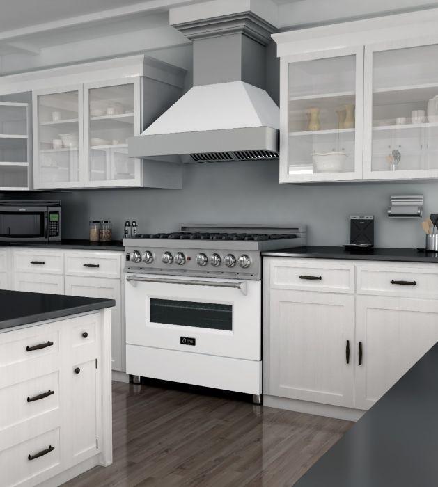 ZLINE Appliance Package - 36" Dual Fuel Range in DuraSnow® with White Matte Door & 36" Range Hood Package - 2KP-RASWMRH36