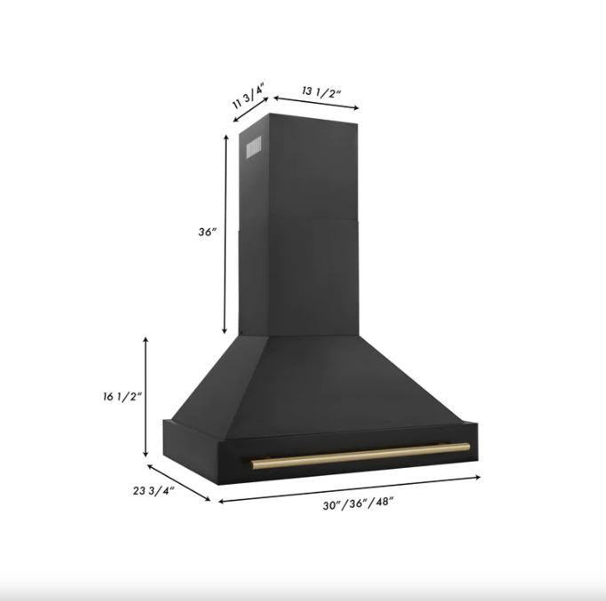 ZLINE 36 In. Autograph Edition Black Stainless Steel Range Hood with Champagne Bronze Handle, BS655Z-36-CB