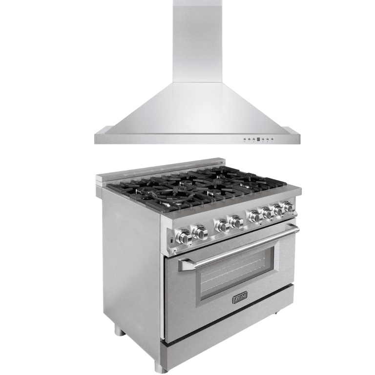 ZLINE Appliance Package - 36 in. Dual Fuel Range with DuraSnow® Door & 36 in. Range Hood