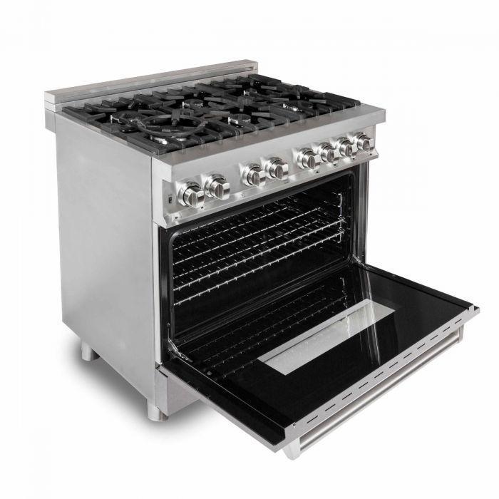 ZLINE Appliance Package - 36 in. Dual Fuel Range with DuraSnow® Door & 36 in. Range Hood - 2KP-RASNRH36