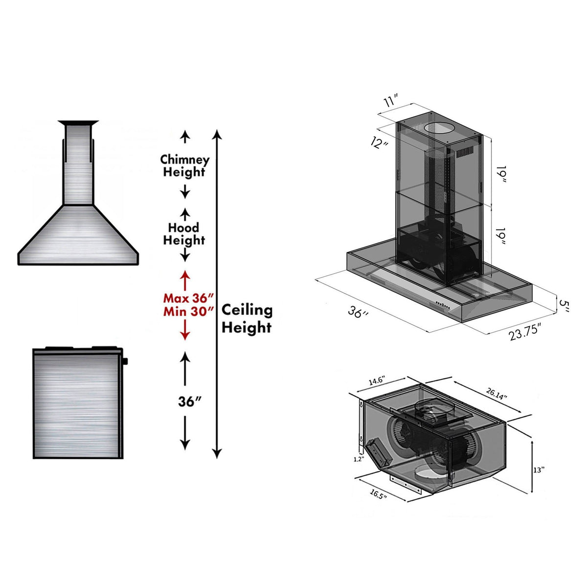 ZLINE 36 in. Remote Blower Island Mount Range Hood in Stainless Steel - KECOMi-RD-36