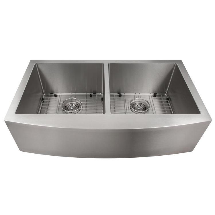 ZLINE 36" Niseko Farmhouse Apron Mount Double Bowl Kitchen Sink with Bottom Grid 
