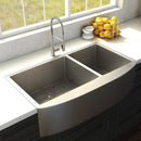 ZLINE 36" Niseko Farmhouse Apron Mount Double Bowl Kitchen Sink with Bottom Grid 