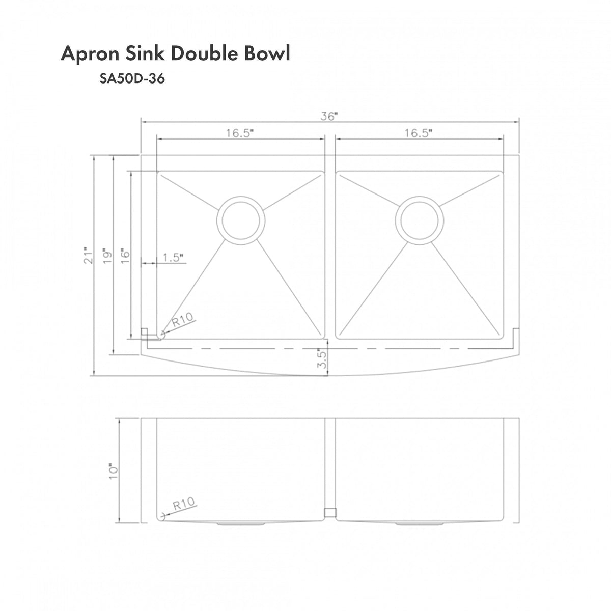 ZLINE 36" Niseko Farmhouse Apron Mount Double Bowl Kitchen Sink with Bottom Grid 