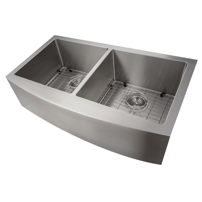 ZLINE 36" Niseko Farmhouse Apron Mount Double Bowl Kitchen Sink with Bottom Grid 