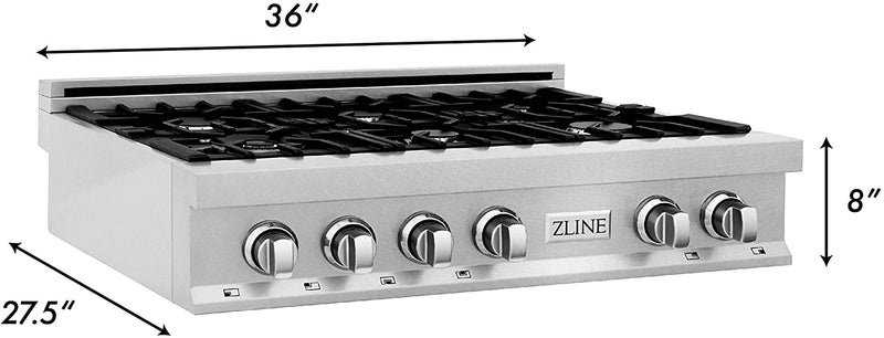 ZLINE 36" Porcelain Rangetop in DuraSnow Stainless Steel with 6 Gas Burners