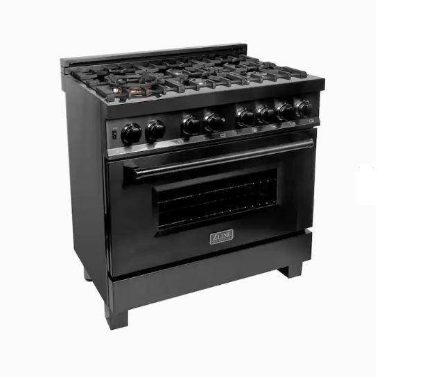 ZLINE 36" Professional Black Stainless Gas Burner And Electric Oven Range