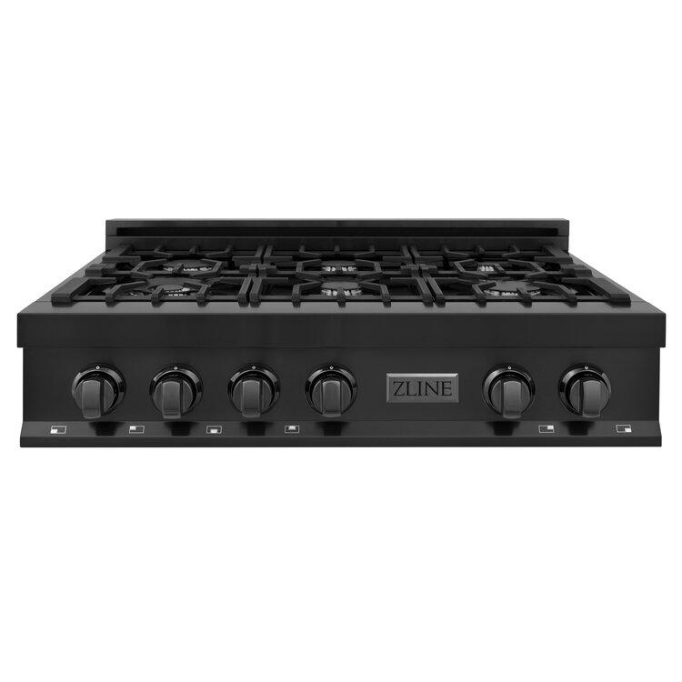 ZLINE 36" Professional Black Stainless Gas Rangetop with 6 Gas Burners - RTB-36