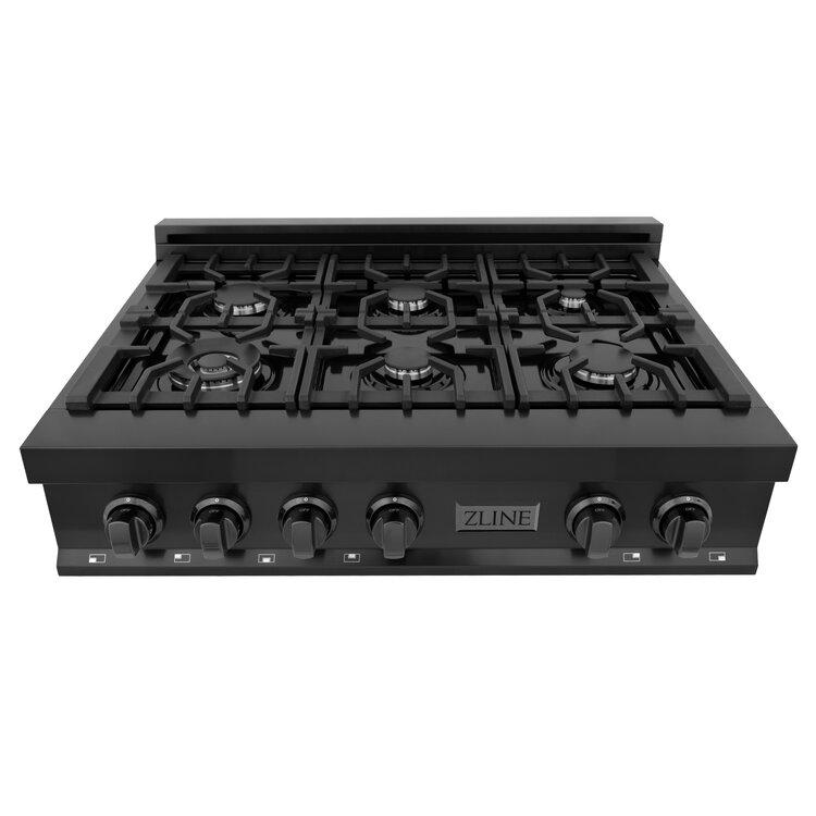ZLINE 36" Professional Black Stainless Gas Rangetop with 6 Gas Burners - RTB-36