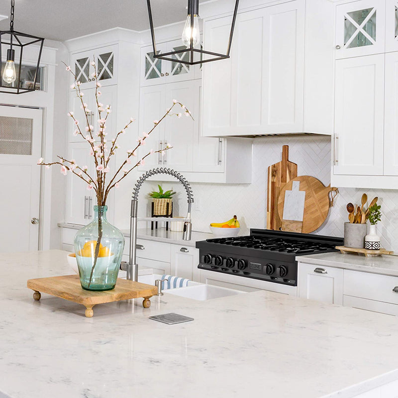 ZLINE 36" Professional Black Stainless Gas Rangetop with 6 Gas Burners - RTB-36