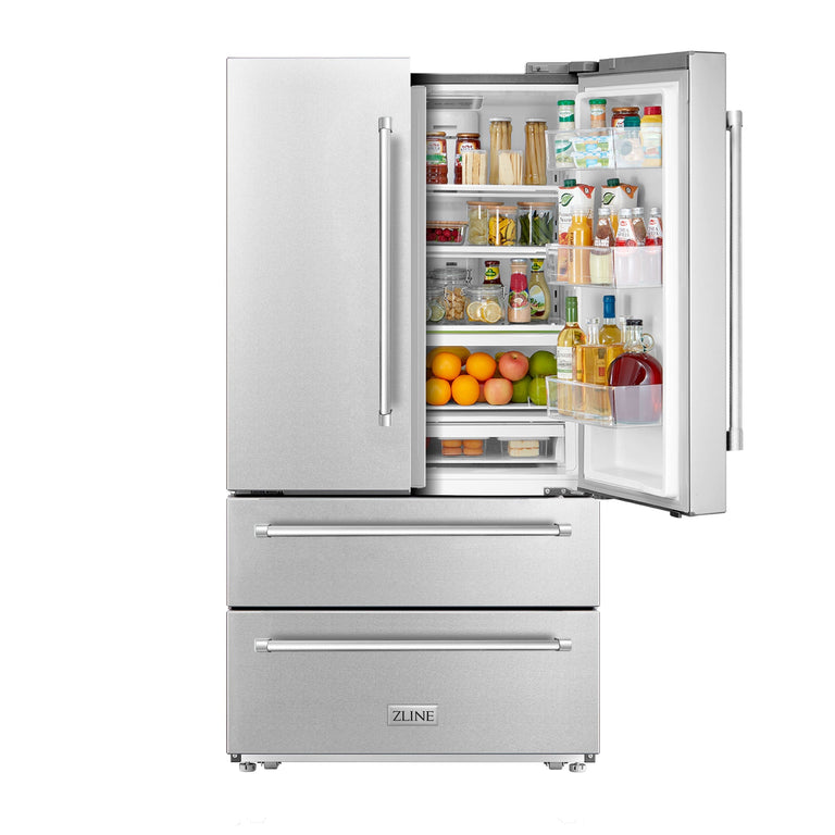 ZLINE 4-Piece Appliance Package - 30 In. Rangetop, Range Hood, Refrigerator, and Double Wall Oven in Stainless Steel - 4KPR-RTRH30-AWS