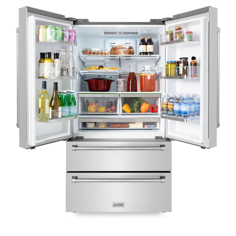 ZLINE 4-Piece Appliance Package - 30 In. Rangetop, Range Hood, Refrigerator, and Double Wall Oven in Stainless Steel - 4KPR-RTRH30-AWS