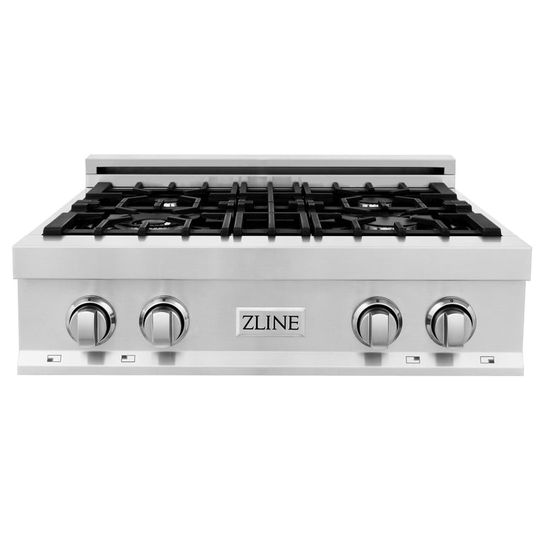 ZLINE 4-Piece Appliance Package - 30 In. Rangetop, Range Hood, Refrigerator, and Double Wall Oven in Stainless Steel - 4KPR-RTRH30-AWS