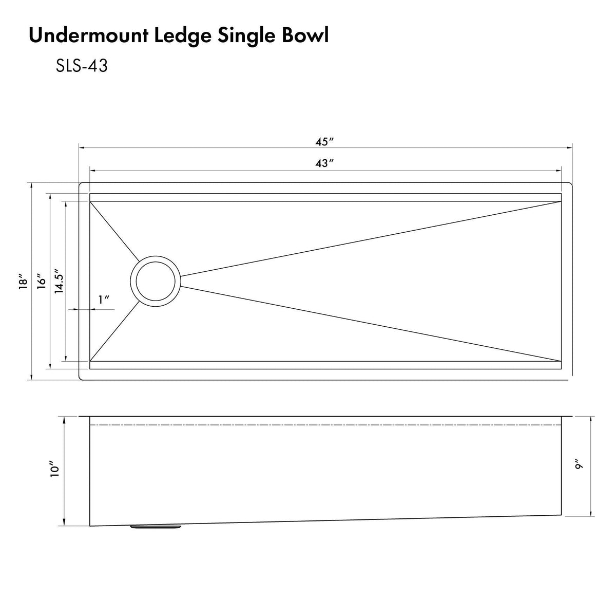 ZLINE 43" Garmisch Undermount Single Bowl Kitchen Sink with Bottom Grid and Accessories