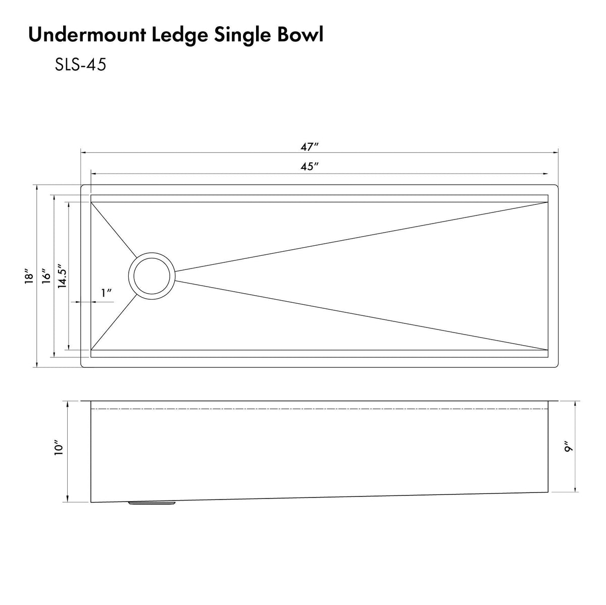 ZLINE 45" Garmisch Undermount Single Bowl Kitchen Sink with Bottom Grid and Accessories 