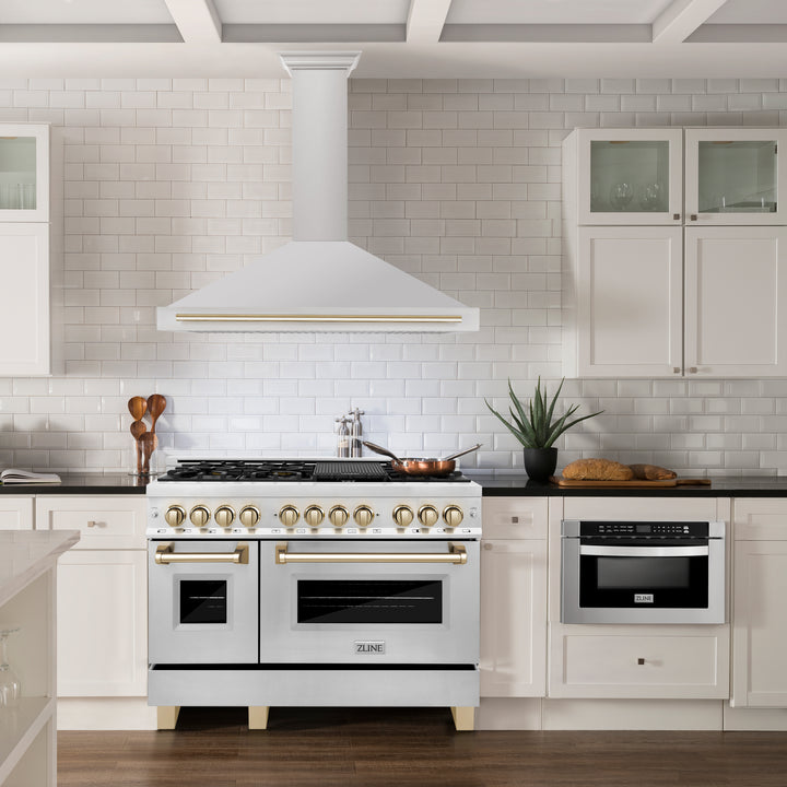 ZLINE 48" Autograph Edition Stainless Steel Range Hood with Stainless Steel Shell and Gold Accents - KB4STZ-48-G