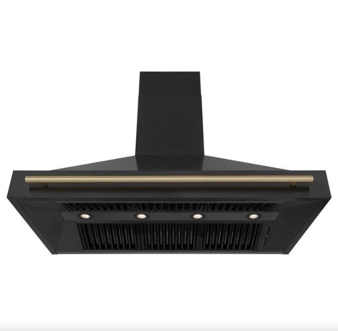 ZLINE 48 in. Autograph Edition Black Stainless Steel Range Hood with Champagne Bronze Handle, BS655Z-48-CB