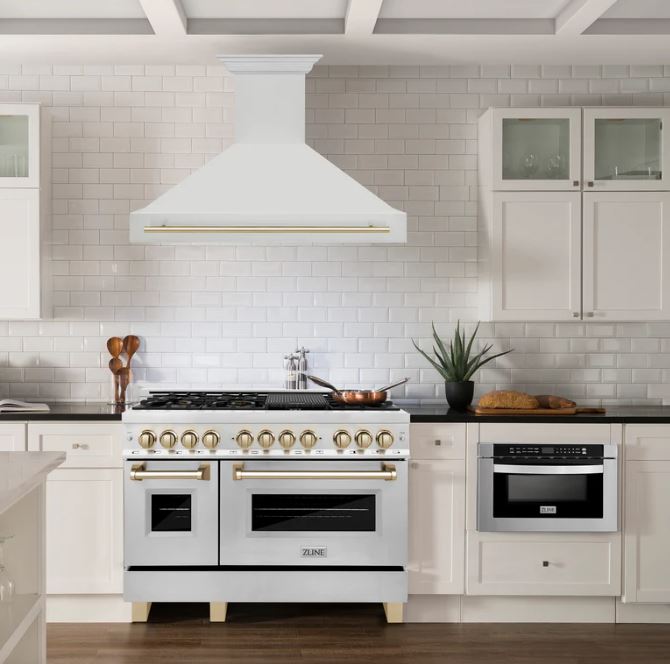 ZLINE 48 Inch Autograph Edition Stainless Steel Range Hood with Gold Handle, 8654STZ-48-G