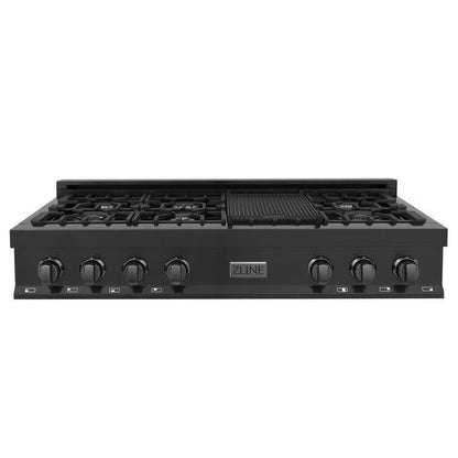 ZLINE 48” Professional Porcelain Rangetop in Black Stainless with 7 Gas Burners