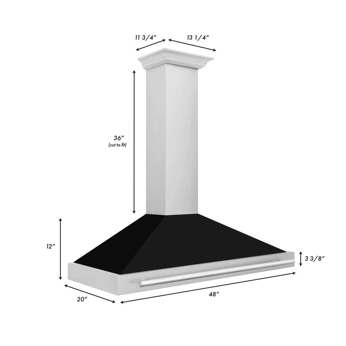 ZLINE 48" Stainless Steel Range Hood with Shell and Stainless Steel Handle 