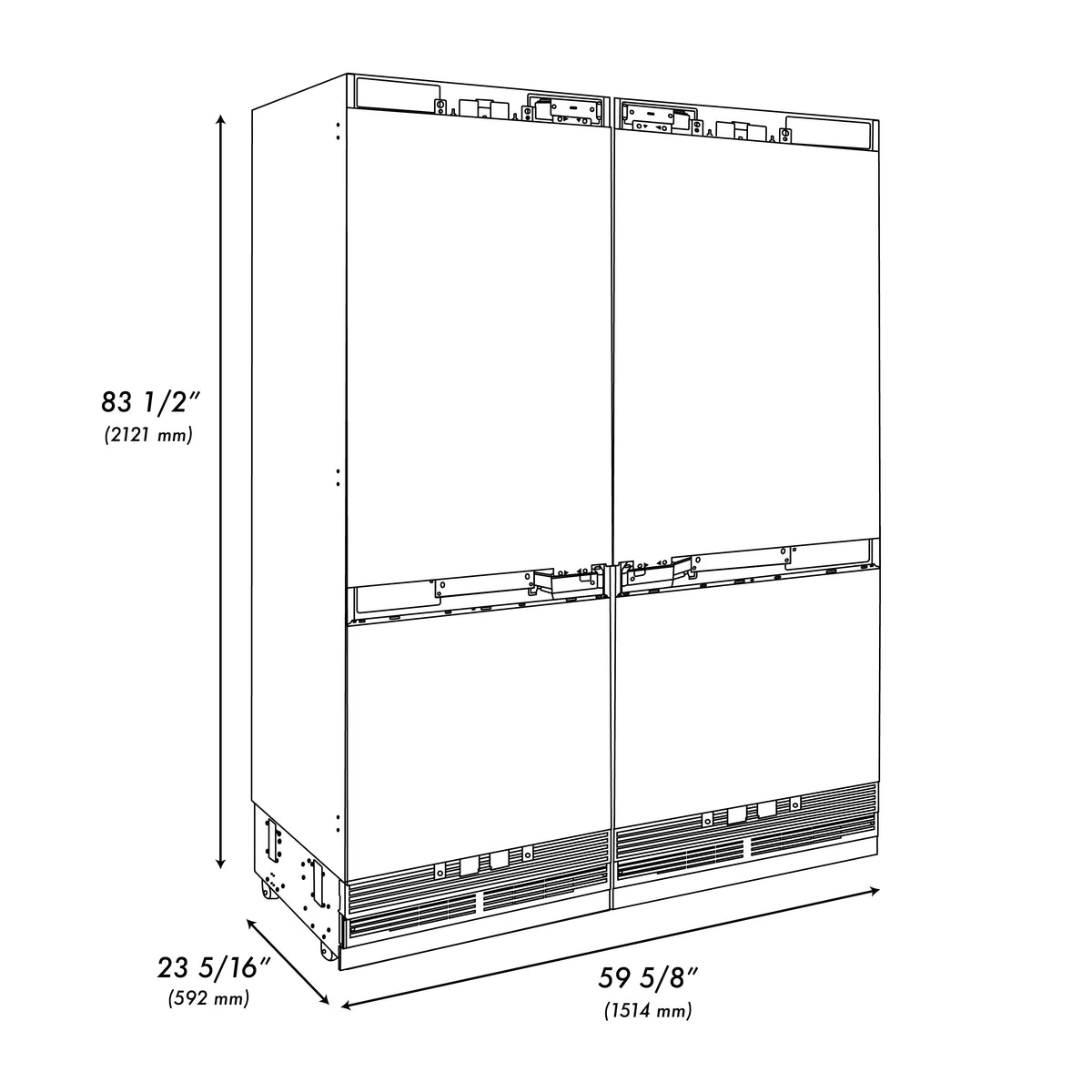 ZLINE 60" 32.2 cu. Ft. Panel Ready Built-In 4-Door French Door Refrigerator with Internal Water and Ice Dispenser 