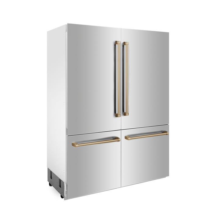 ZLINE 60" Autograph Edition 32.2 cu. ft. Built-in 4-Door French Door Refrigerator with Internal Water and Ice Dispenser in Stainless Steel with Accents RBIVZ-304-60