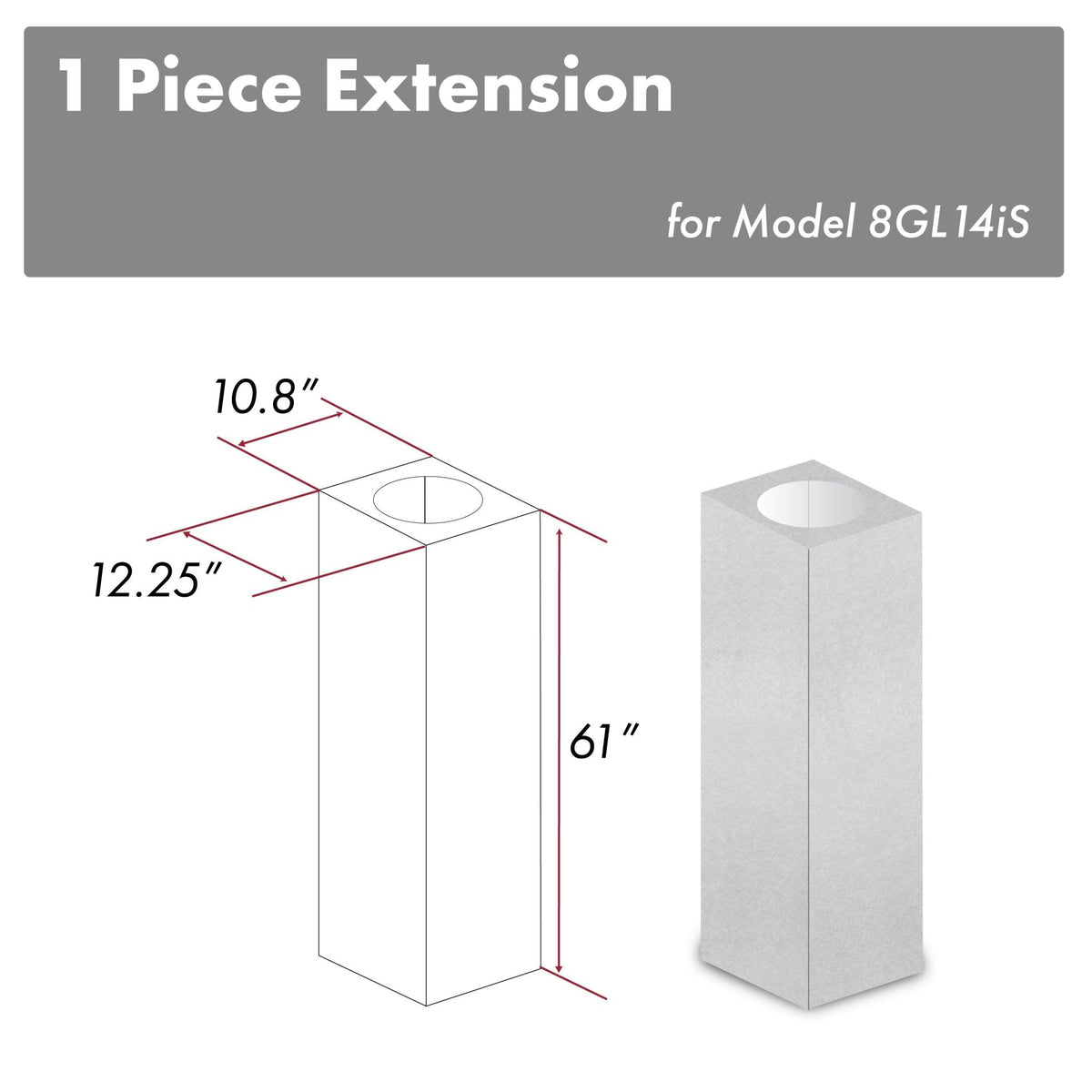 ZLINE 61 in. DuraSnow Stainless Steel Chimney Extension for Ceilings up to 12.5 ft. - 8GL14iS-E